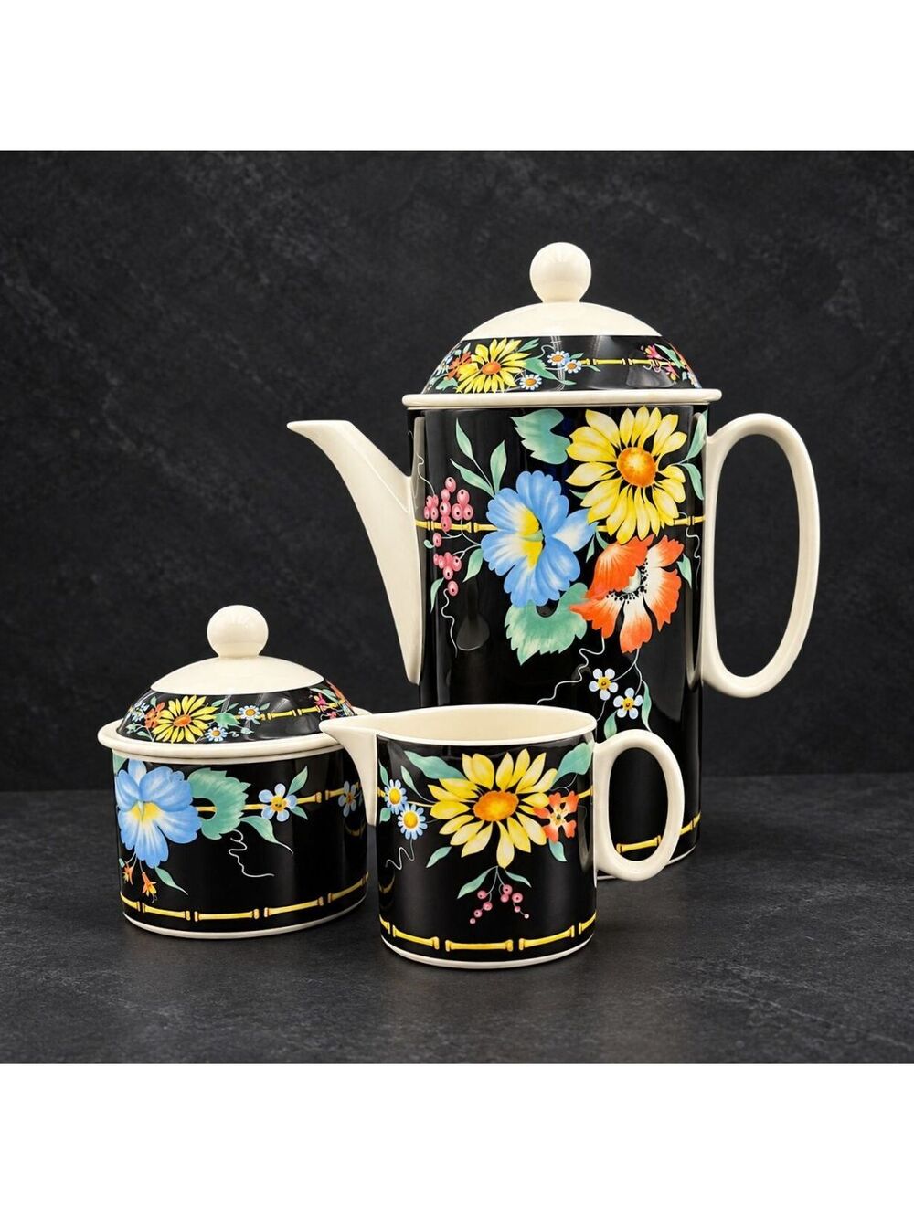 Vintage Villeroy & Boch Xenia Coffee Pot Sugar Bowl Creamer 3-Piece Set Germany